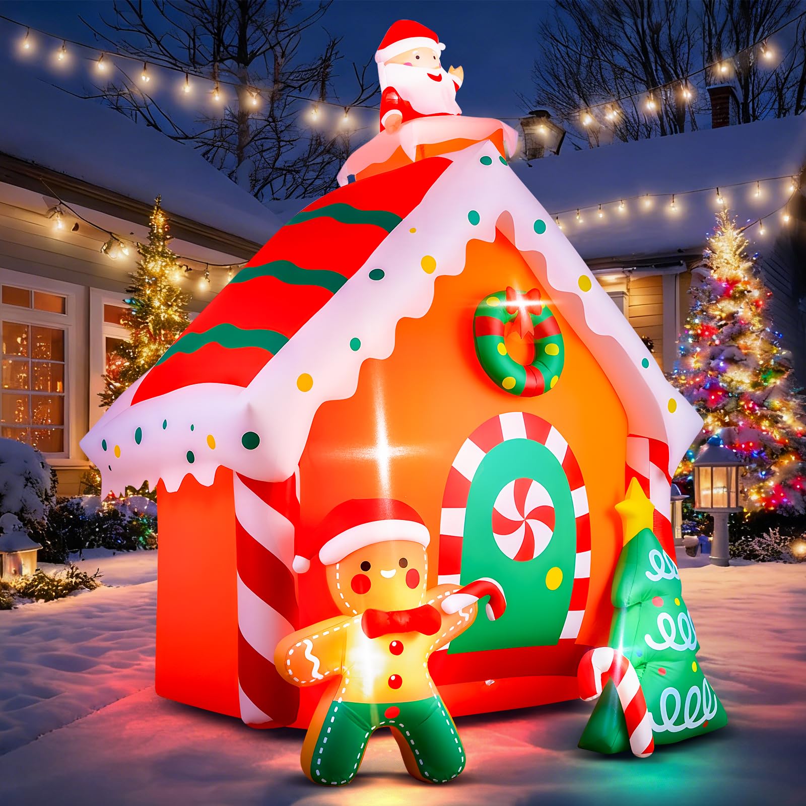 Photo 1 of MGparty 7.5 FT Tall Christmas Inflatables Gingerbread House Built-in LED Lights Blow Up Christmas Decor for Xmas Party Holiday Outdoor Garden Lawn Yard Decorations