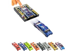 FLAT 2 FAST Original Stunt Card Racer – Flat Car Racer and Pocket Size Racecar Launcher with Built-in Button for Stunt Launching and Racing – Compact – Blue