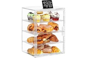Nuovoware Bread Box, 4-Layers Adjustable Pastry Display Case, Clear Breadbox with Display Sign Erasable Pen, Bread Box for Ki