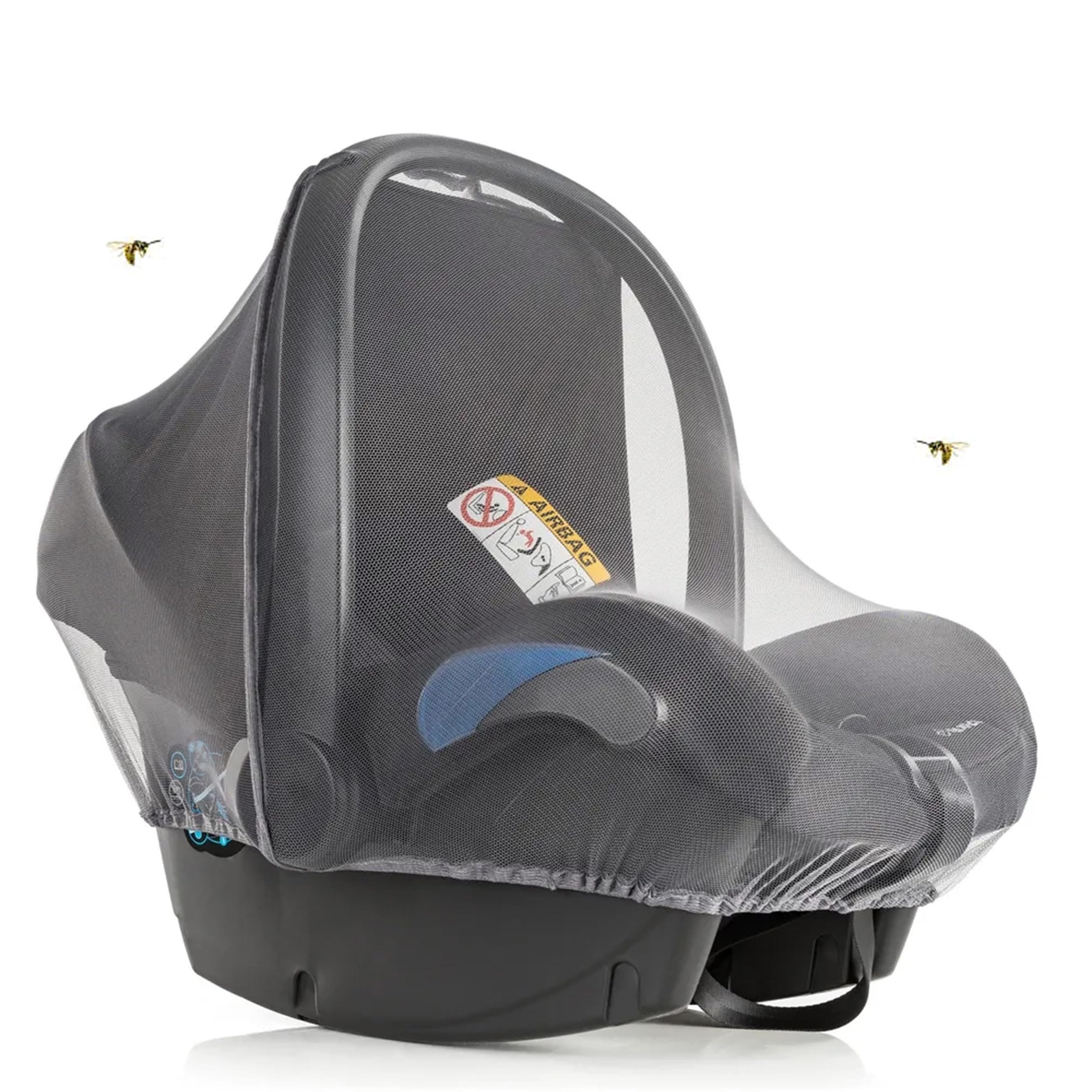 Universal Baby Car Seat Mosquito Net – Breathable Insect Bug Cover for 0+ Car Seats with Smart Handle Opening - Grey