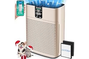 PURAIRIA Air Purifier for Home Large Room up to 1740ft², H13 HEPA Air Filter with PM 2.5 Display Air Quality Sensors, Air Cleaner for Pets Hair, Dust, Smoke, TRUE HEPA Air Purifiers Gold
