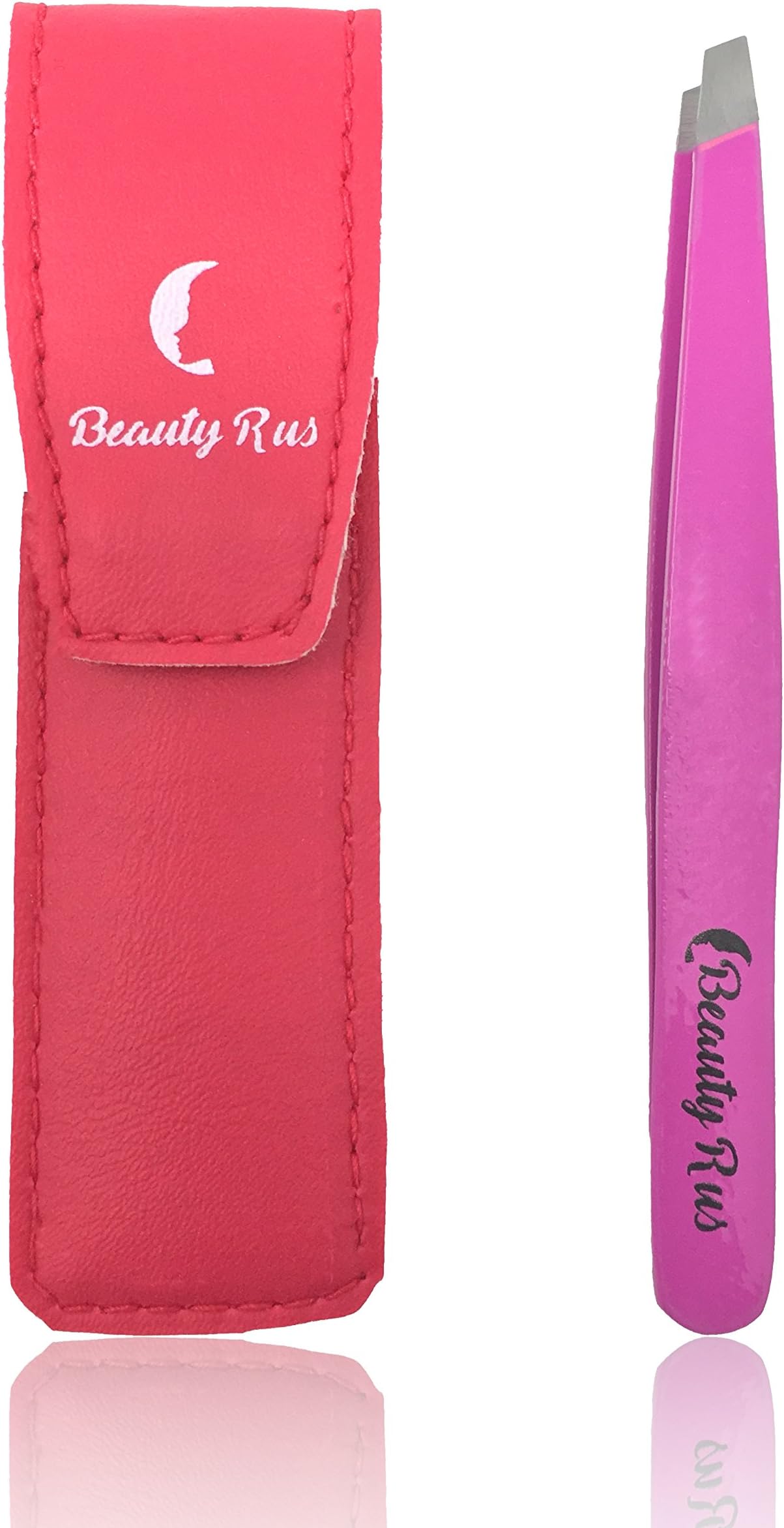 Professional Slanted Tweezers- Precision Pink Slant Stainless Steel Tweezers, Sharp Point Aligned Best Tweezer for Eyebrow Shaping Hair - Women Will Love - Includes Perfect Matching Carrying Case