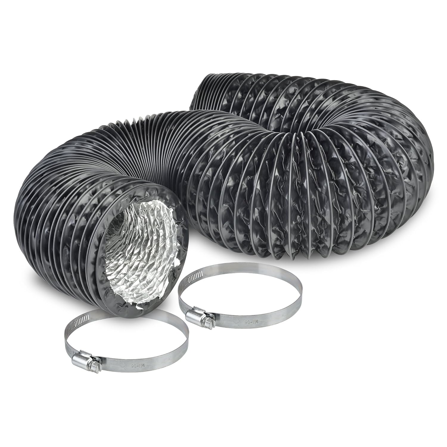 4" Air Duct - 8 FT Long, Black Flexible Ducting with 2 Clamps, 4 Layer HVAC Ventilation Air Hose - Great for Grow Tents, Green Houses, House Vent Register Lines