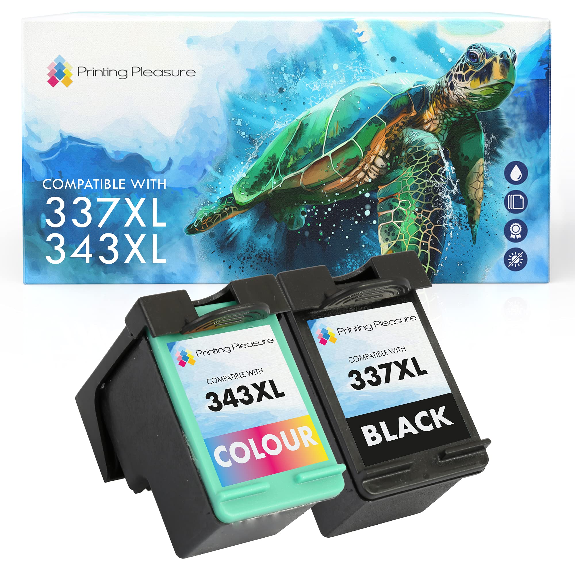 Printing Pleasure 2 (FULL SET) Remanufactured Ink Cartridges Replacement for 337 343 Photosmart 2500 2570 2573 2575 C4110 8049 DeskJet D4160 5940 Officejet 6300 6313 - Black/Colour, High Capacity