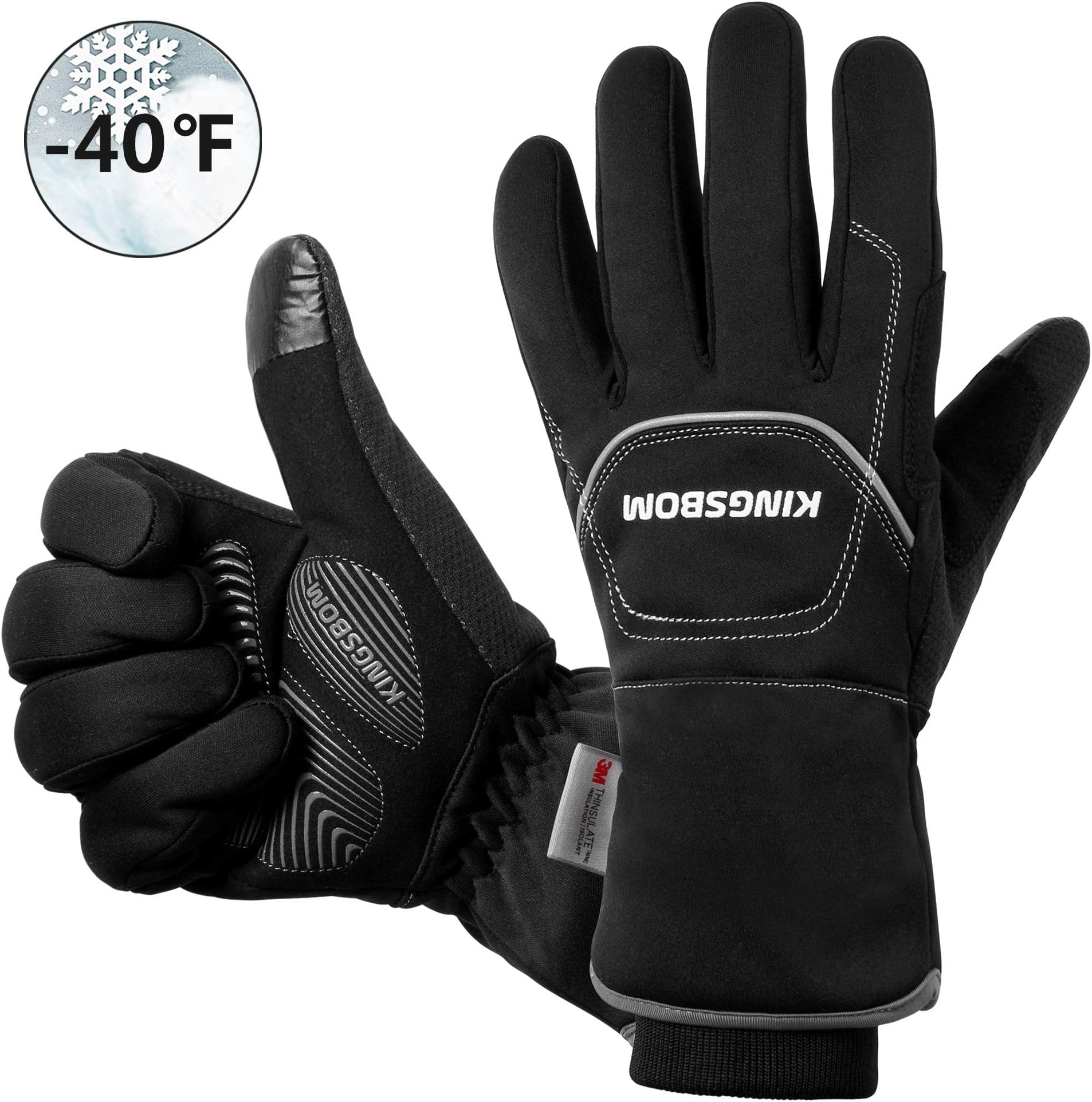 KINGSBOM Waterproof & Windproof Thermal Gloves - 3M Thinsulate Winter Touch Screen Warm Gloves - For Cycling,Riding,Running,Outdoor Sports - For Women and Men - Black