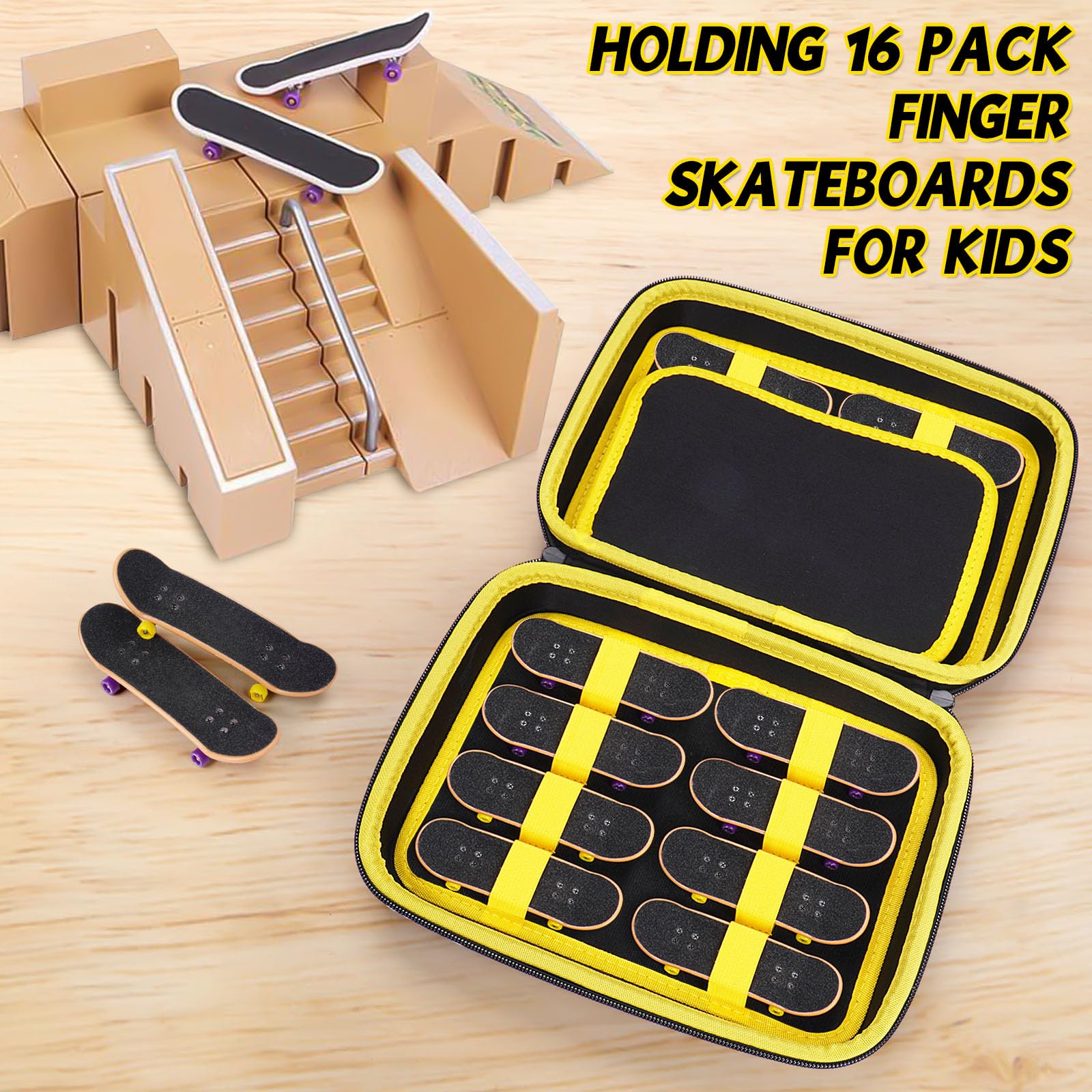 MGZNMTY Portable Storage Case for Teck Deck Ultra DLX Finger Skateboards, Fingerboard Carrying Case Compatible with 16 PCS Tech Deck Fingerboard (Large, Black)