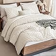 Andency Queen Comforter Set Beige, Comforters Queen Size Boho Cream Soft Warm Tufted Neutral Bedding Comforter Sets for Queen Bed, 3 Pieces Aesthetic Chevron Farmhouse Cute Bohemian Textured Bed Set