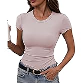 GEMBERA Womens' Stretchy Ribbed High Neck Short Sleeve Gym Workout Slim Fitted Casual Full Length Top T-Shirt