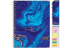 GLOBAL PRINTED PRODUCTS HARDCOVER Academic Year 2024-2025 Planner: (June 2024 Through July 2025) 8.5"x11" Daily Weekly Monthly Planner Yearly Agenda. Bookmark, Pocket Folder and Sticky Note Set (Dark Blue Marble)