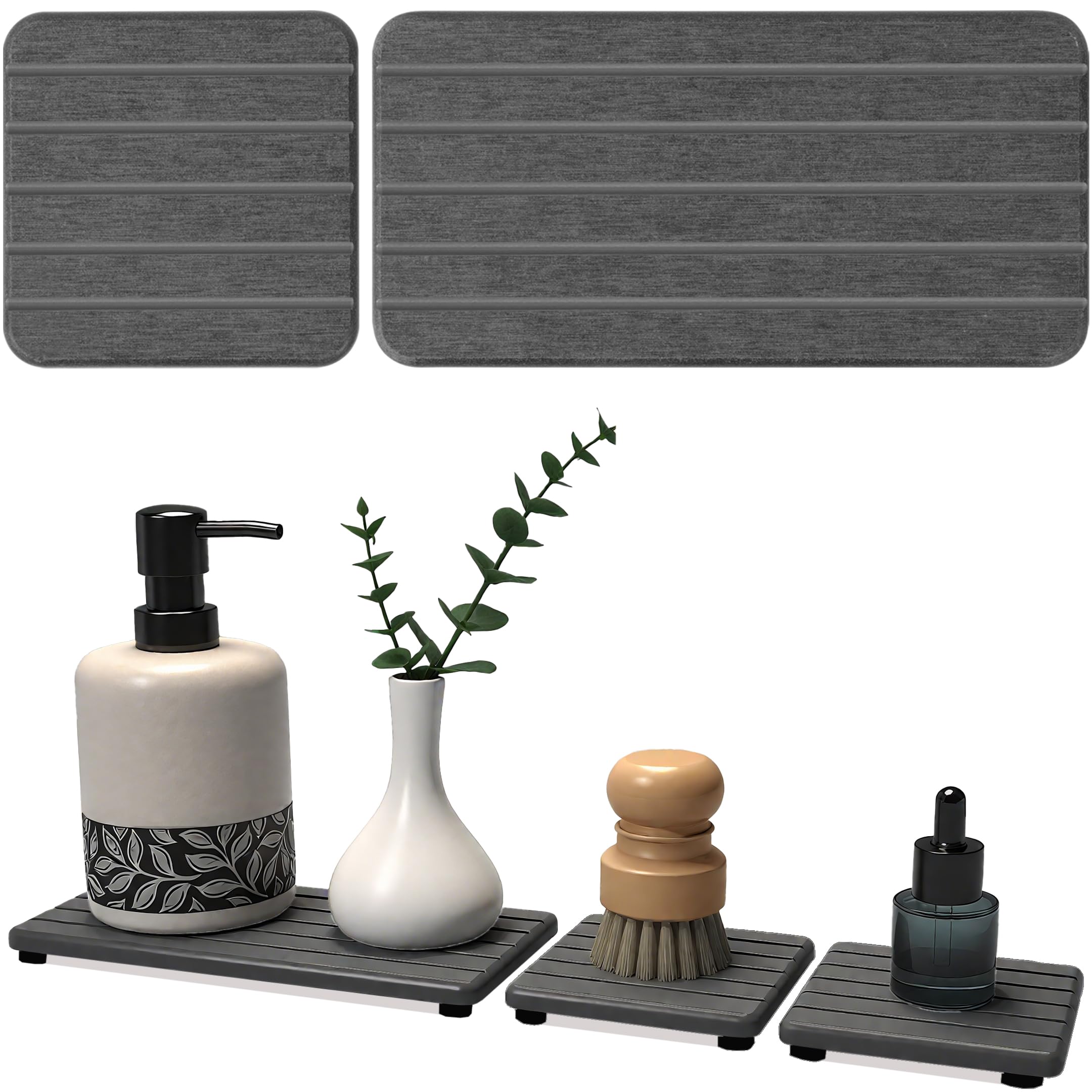 Photo 1 of 3PCS Stone Drying Tray, Stone Soap Tray, Water Absorbing Stones Trays for Sink, Fast Dry Diatomite Stones Sink Mat, Used for Hand Soap,Sponge,Toothbrush Holder in Bathroom Counter and Kitchen Sinks