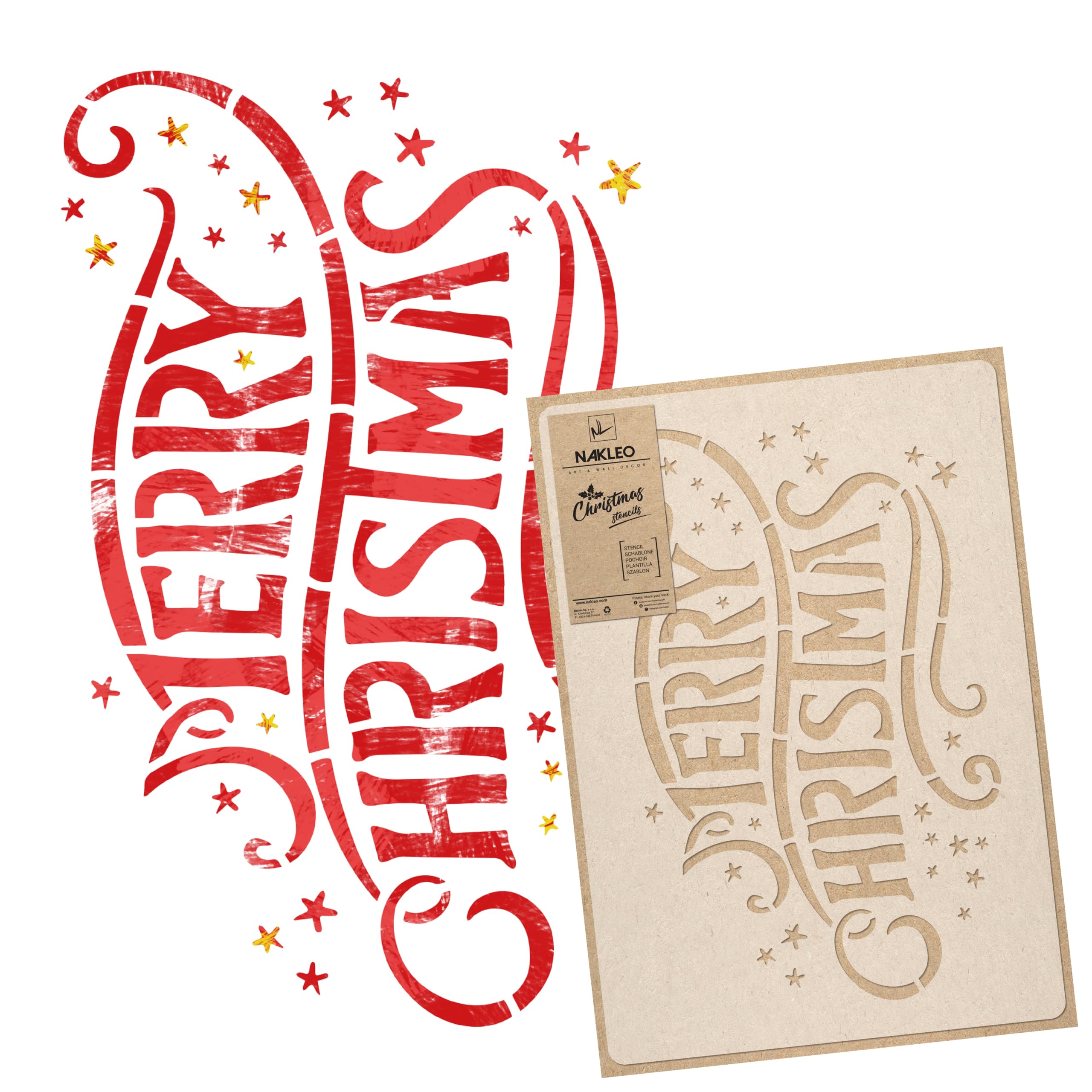 NAKLEO Christmas Painting Stencil 43x64cm, Reusable Plastic Template Merry Christmas, Holiday Patterns for Spraying and Drawing, Art and Craft DIY Decoration for Window Wall Wood Door Cards