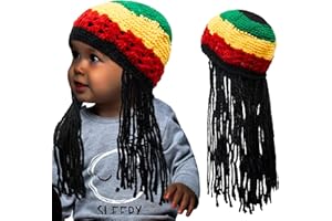 Geyoga Baby Rasta Hat with Black Dreadlocks Wig Rasta Wig with Dreads Funny Beanie Jamaican Dreadlocks Hat Kid's Costume Headwear Party Favors Accessories, Size 15.75