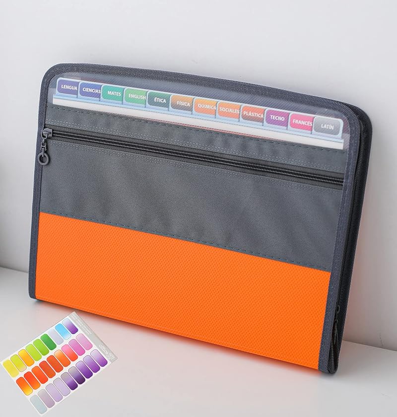 NAFY Expanding File Folders 13 Pockets A4 Zippered Organizer with 27 Labels