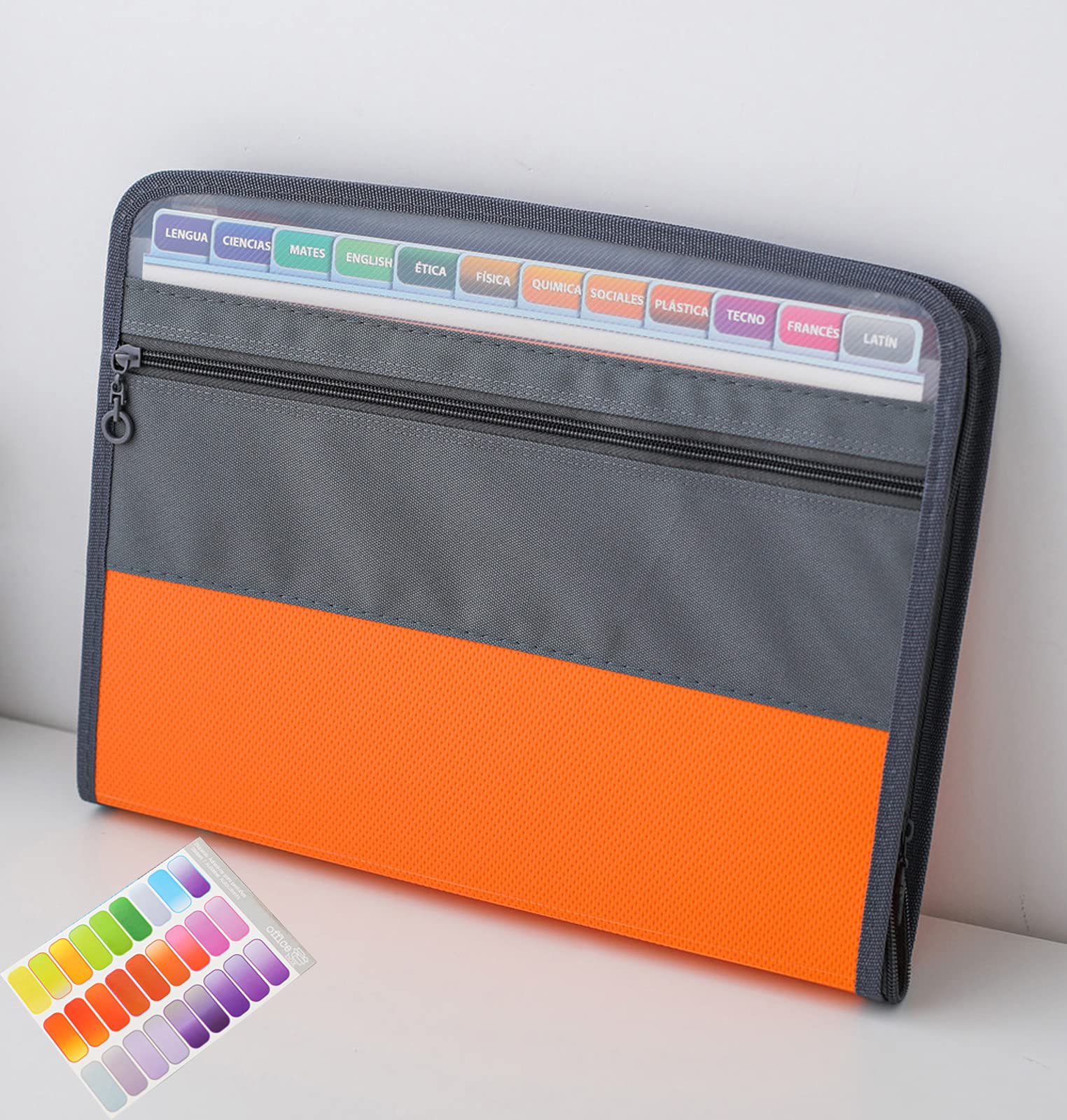 NAFY Expanding File Folders, 13 Pockets Document Organizer with Zipper, A4 Letter Size Portable Accordion Expanding File Folders with 27pcs Multicolor Labels for Home Office School Supplies (Orange)