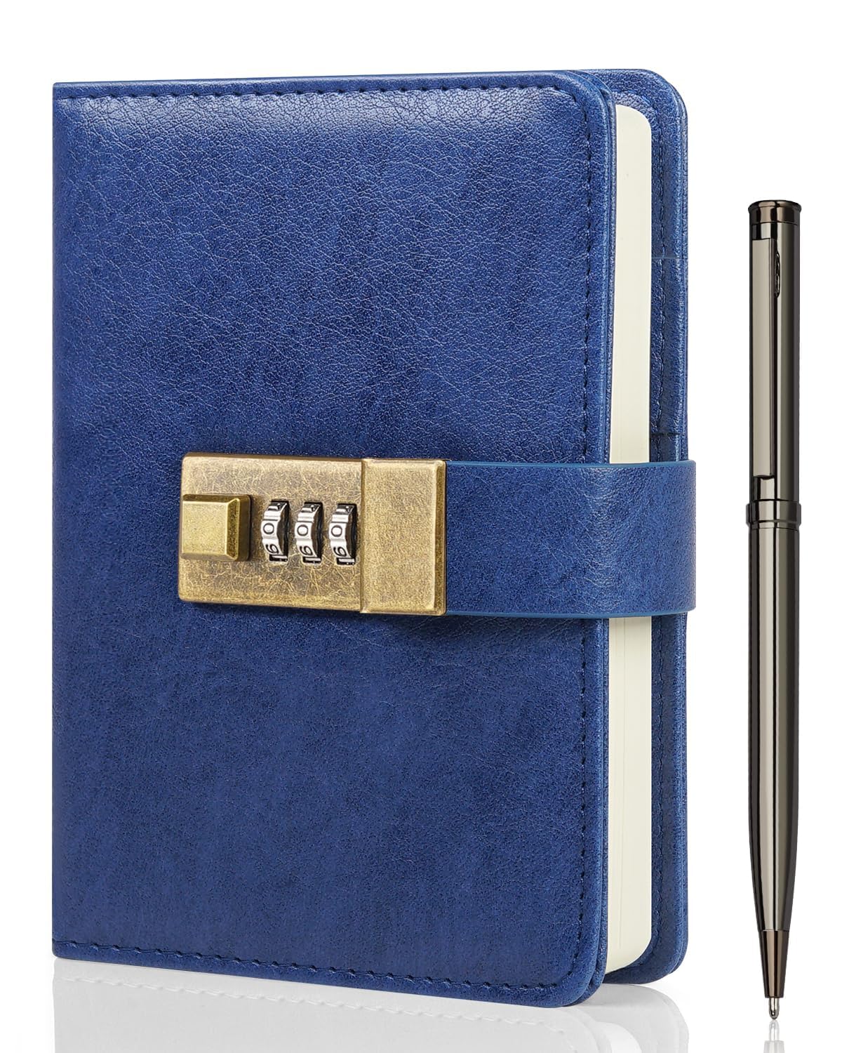 WEMATE Journal with Lock, Diary with Lock 192 Pages, Password Notebook, Pen & Gift Box - Perfect for Men and Women - 4.3X 6.18in (Blue)