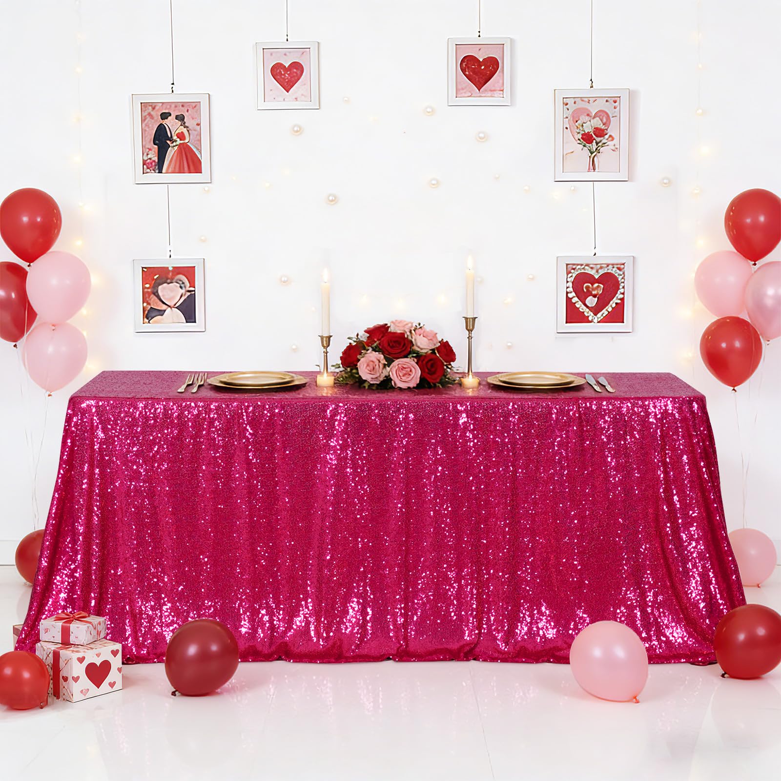 B-SHINE 60'' X 102'' Fuchsia Sequin Table Cloth Tablecloth Wedding Banquet Party Rectangle Table Cover