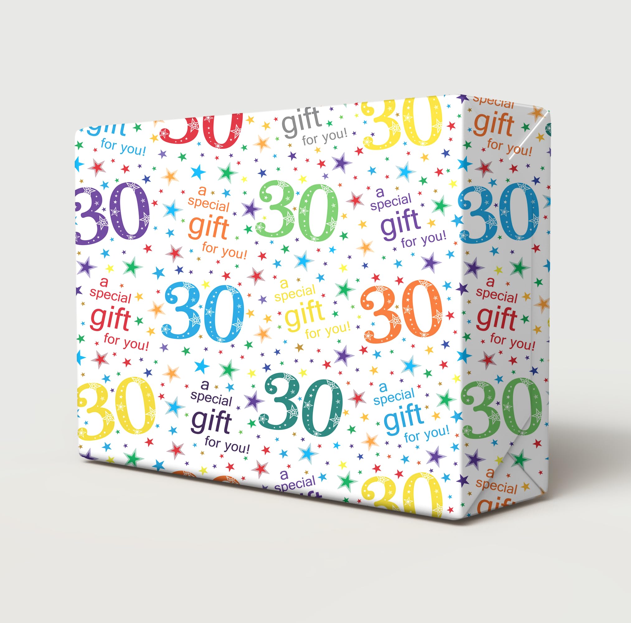 4 Sheets + 4 Gift Tags 30th Birthday White Multi Colour Wrapping Paper Age 30 Birthday Gift Wrap Paper Male/Female/Unisex White & Multi Colour (PA)