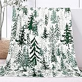 JarThenaAMCS Christmas Blanket Watercolor Green Pine Tree Throw Blanket Soft Plush Blanket for Xmas Winter Home Bed Sofa Couch Chair, 50 x 60 Inch