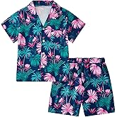 Weixinbuy Boys Summer Outfits Short Sleeve Hawaiian Shirt and Shorts Vacation Set for Kids Summer Clothes Set