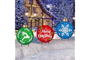Drydiet 3 Pack Metal Christmas Yard Signs Decor Xmas Yard Stakes Outdoor with Stakes for Holiday Outdoor Garden Lawn Pathway Decoration(Christmas Balls)