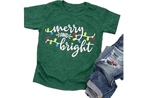 LAZYCHILD Christmas Shirts Toddler Boy Girls Merry and Bright T-Shirt Christmas Lights Graphic Tees Holiday Tops