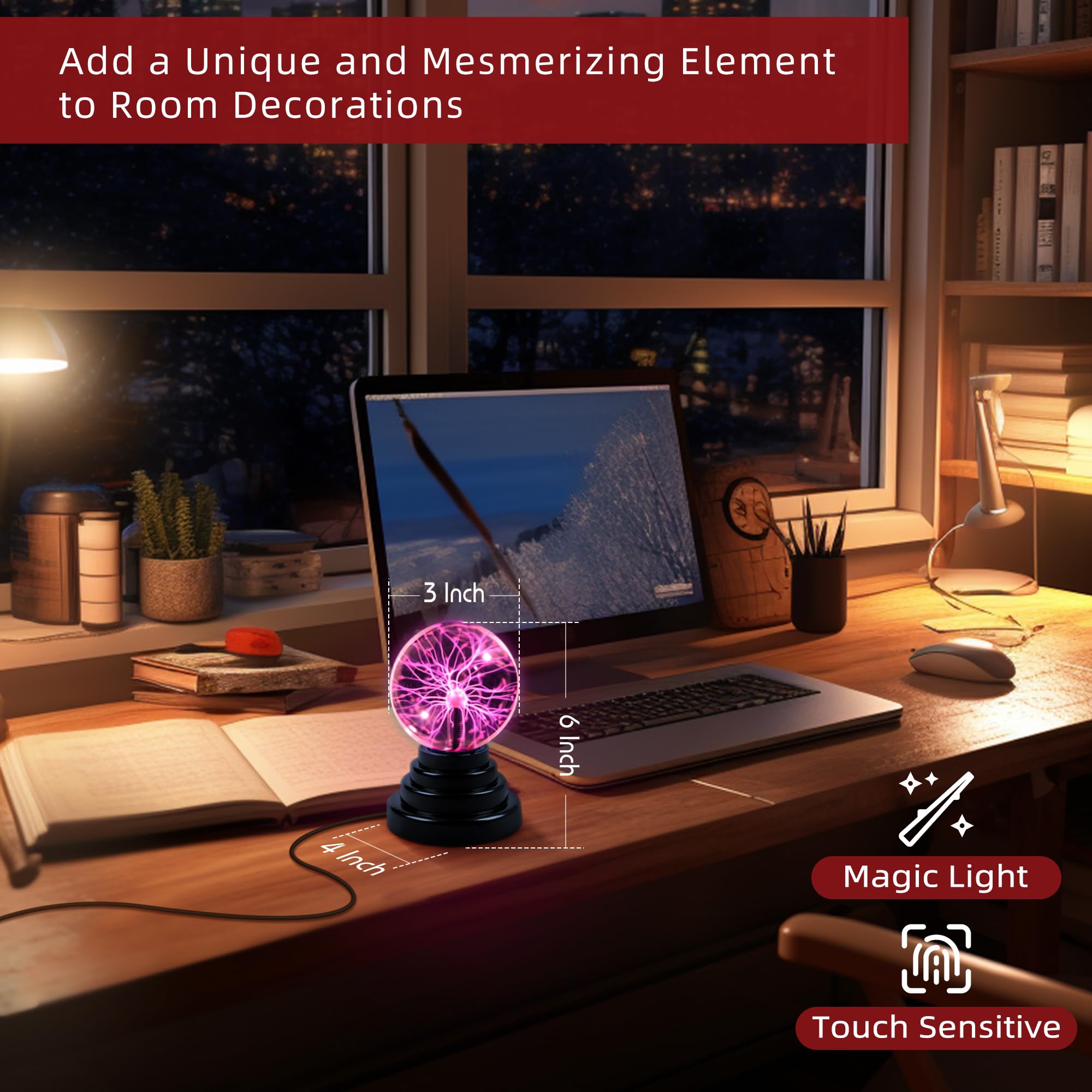 Flashmen Plasma Ball Science Toy for Kids Touch Sensitive Plasma Globe Decorative Lamp Novelty Toy Halloween Christmas 3 inch