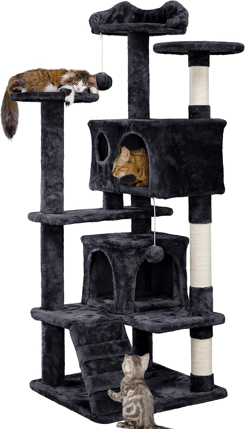 Yaheetech 138.5cm Cat Tree Tower Multilevel Activity Tree Black