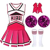 WooHand Cheerleader Outfit For Girls Halloween Costume For Kids 5-12 Years Cheer Uniform Set Fancy Dress For Party Birthday