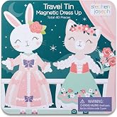 Stephen Joseph Travel TIN Magnetic Dress UP Bunny and CAT | Magnetic dress up tin with 40 reusable pieces and 2 play scenes for travel.