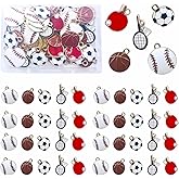 DANUDON 50PCS Sports Charms for Jewelry Making, Basketball Baseball Table Tennis Badminton Soccer Beads Pendants Bulk Enamel Sport Theme Football Softball Charms for Bracelets Necklaces DIY Crafts