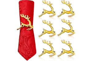 WILLBOND 6 Pcs Deer Napkin Rings Gold Christmas Antler Reindeer Buckle for Cloth Napkins Holiday Dinners Parties, Wedding Adornment, Table Decoration Accessories