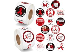 BeYumi Red Ribbon Roll Stickers - 1000Pcs Red Ribbon Week Stickers in 2 Rolls Waterproof Vinyl Drug Free Say No to Drugs Awareness Decals School Events Anti-Drugs Campaigns Laptop Bottle Luggage Decor