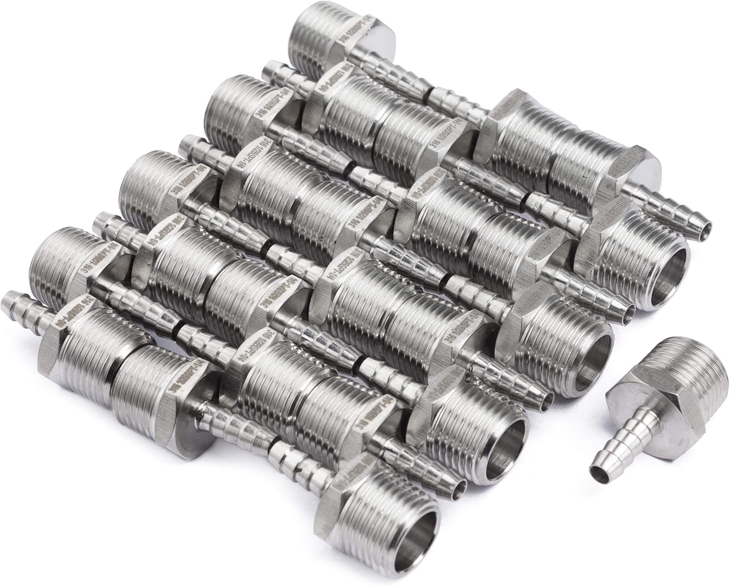 LTWFITTING Stainless Steel 316 Barbed Fitting Connector 1/2-Inch Male BSPT x 1/4-Inch(6mm) Hose Barb Fuel Gas (Pack of 25)