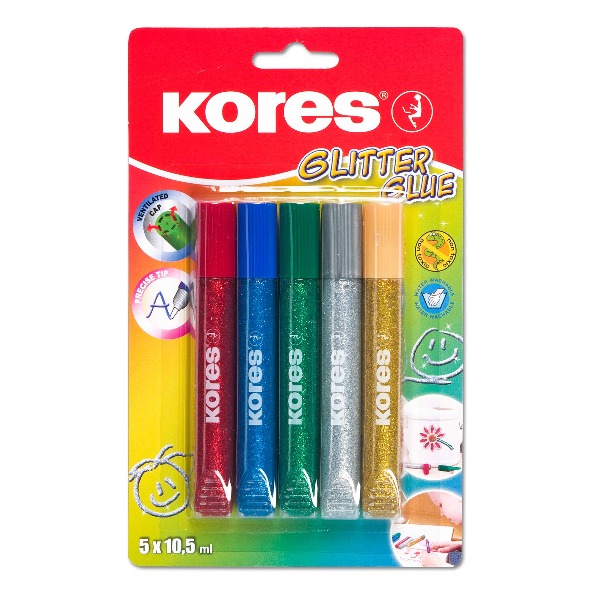 Kores 10.5 ml "Glitter Glue" Craft Adhesive (Pack of 5)