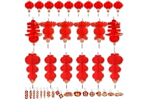 YinnFeen Chinese New Year Lanterns, 40 Pcs Red Paper Lanterns with Spring Festival Pendants, Decorative Spring Festival Lante