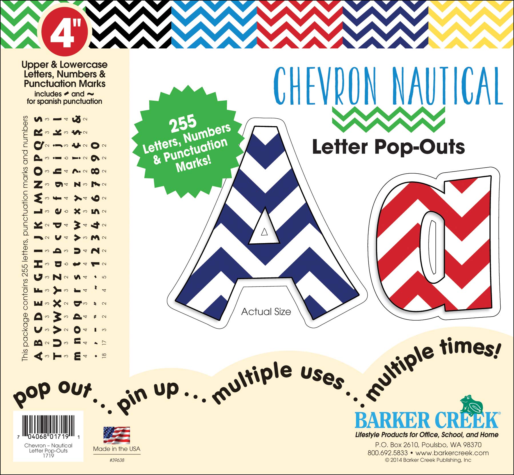 Barker Creek Letter Pop-Outs, 4 Inch, Nautical Chevrons, Set of 255