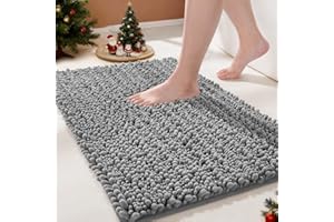 Yimobra Bathroom Rugs Non Slip Washable - Ultra Soft Absorbent Chenille Bath Mat, Quick Dry Shaggy Floor Carpet for Tub Shower, Gray Home Decor Accessories, 24x17 Inch