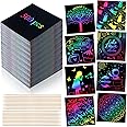 Lenwen 500 Pack Scratch Cards Rainbow Note Scratch Pads with 20 Bamboo Stylus for People Paper DIY Paper Craft Arts Kits Birthday Party Favors Supplies (Rainbow,500)