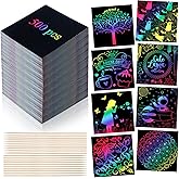Lenwen Scratch Cards Rainbow Note Scratch Pads with 20 Bamboo Stylus for Adult Paper DIY Paper Craft Kits Birthday Party Favors Supplies(Rainbow,500)