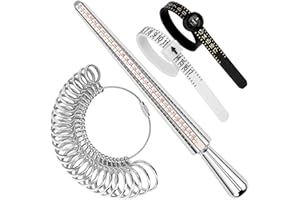 TUNQISM 4 Pcs Ring Sizer Measuring Tool Kit, Ring Mandrel Measurer, 27 PCS Premium Steel Measuring Ring Tool, US Ring Size 0-13, 2 PCS Reusable Finger Size 1-17 USA Rings Size with Magnified Glass
