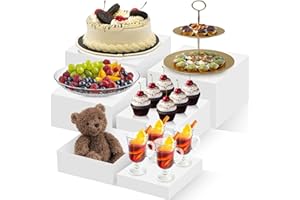 6 Pcs Buffet Risers, Food Risers for Buffet Table, buffet risers and stands, Acrylic white boxes for food display, White Acry