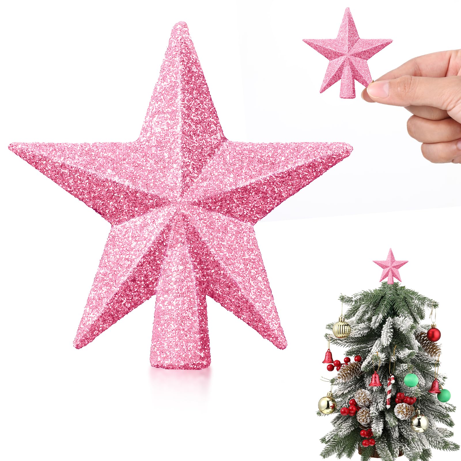 Photo 1 of ********Mini star * **************** Hanaive Christmas Tree Topper Mini Star Small Treetop for Christmas Tree Star Ornaments Decorative for Home Xmas Holiday Party(Pink,2.36 Inch,Glitter)