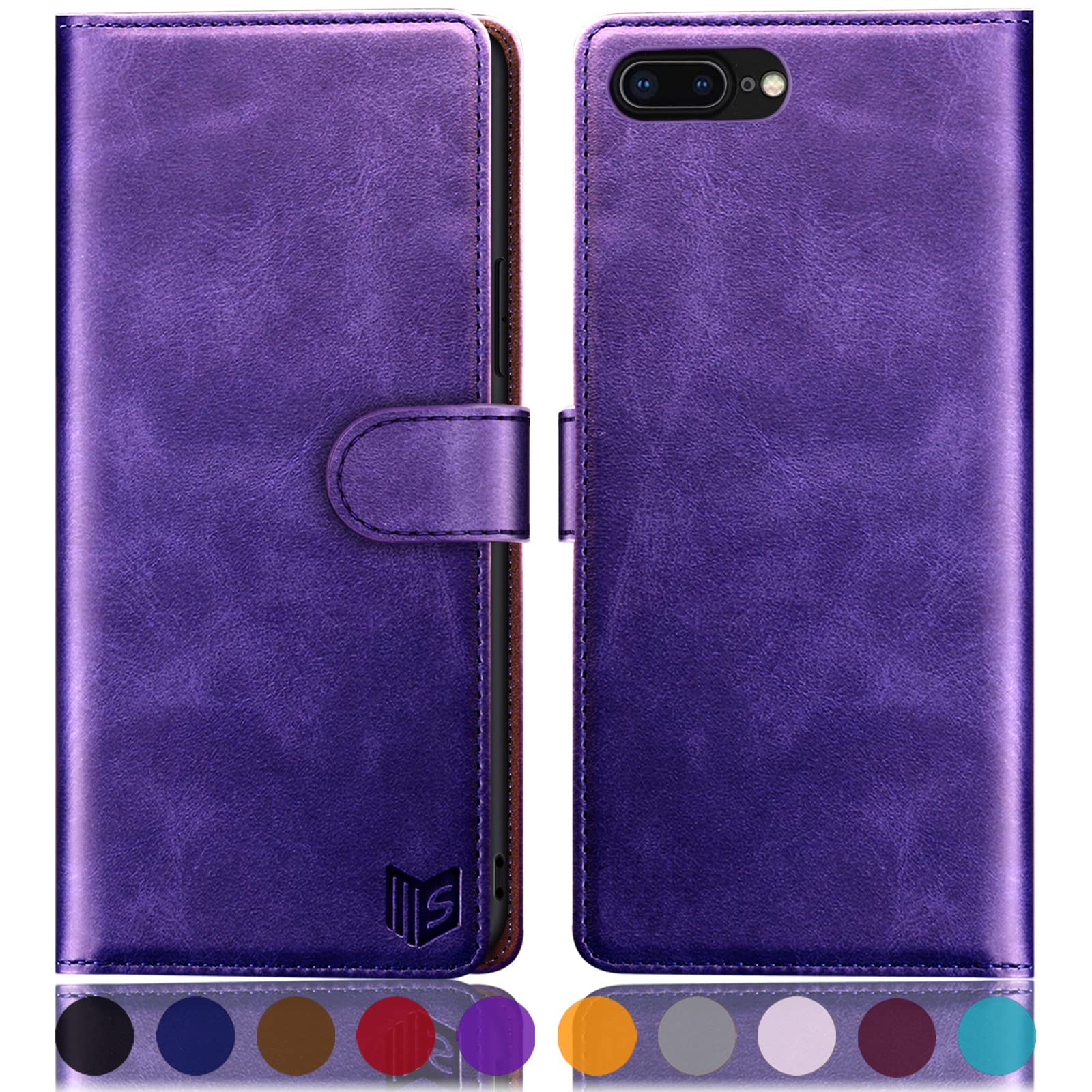SUANPOT Flip Wallet Case for iPhone 7 Plus/8 Plus 5.5 Inch, Purple, Faux Leather, RFID Blocking, Credit Card Holder, Case Type: Flip