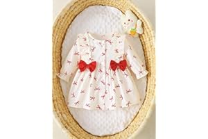 Baby Girl Dress Button-Front Soft Cotton Long Sleeve Ruffle for Holiday Baby Bow Print Outfit Clothes