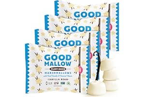 GoodMallow Vegan Marshmallows - Large Kosher Halal Gluten Free Dairy Free Healthy- Natural Gelatin Free Marshmallows for Hot Chocolate, Smores, Baking - Nothing Artificial, Made in USA (White Vanilla ) (Pack of 4)