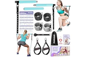 PALECLOUDS Pilates Bar Kit with Resistance Bands, 3-Section Pilates Bar with Clear Scale & Adjustable Metal Buckle, Durable Carabiner, Pilates Bar Kit for Women Full-Body Workout - Blue