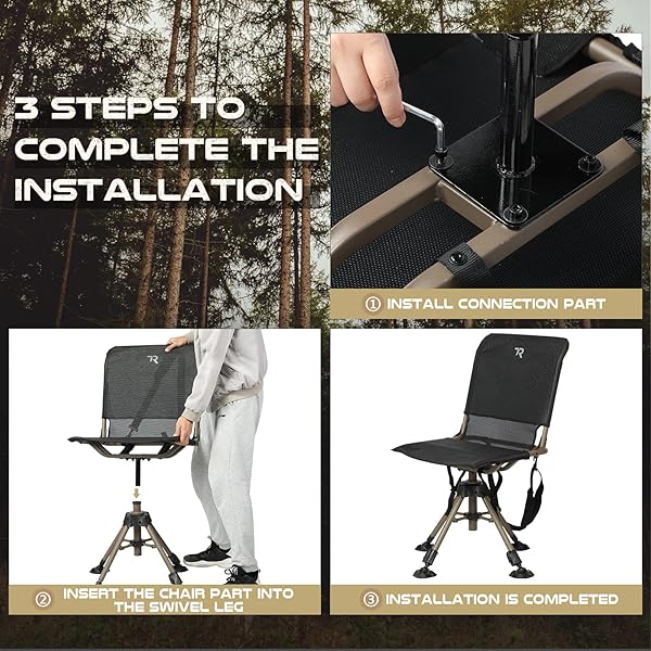 TR HUNTING CHAIR 360 DEGREE SILENT SWIVEL FOLDING CHAIR FOR BLINDS, 400LBS CAPACITY 2 LEGS ADJUSTABLE HEIGHT COMFORTABLE STABLE HUNTING SEATS, PORTABLE GROUND HUNTING CHAIR