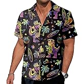 Neon Shirts for Men - Vibrant Print Short Sleeve Button Down Rave Outfit for Party, Festivals & Vacations
