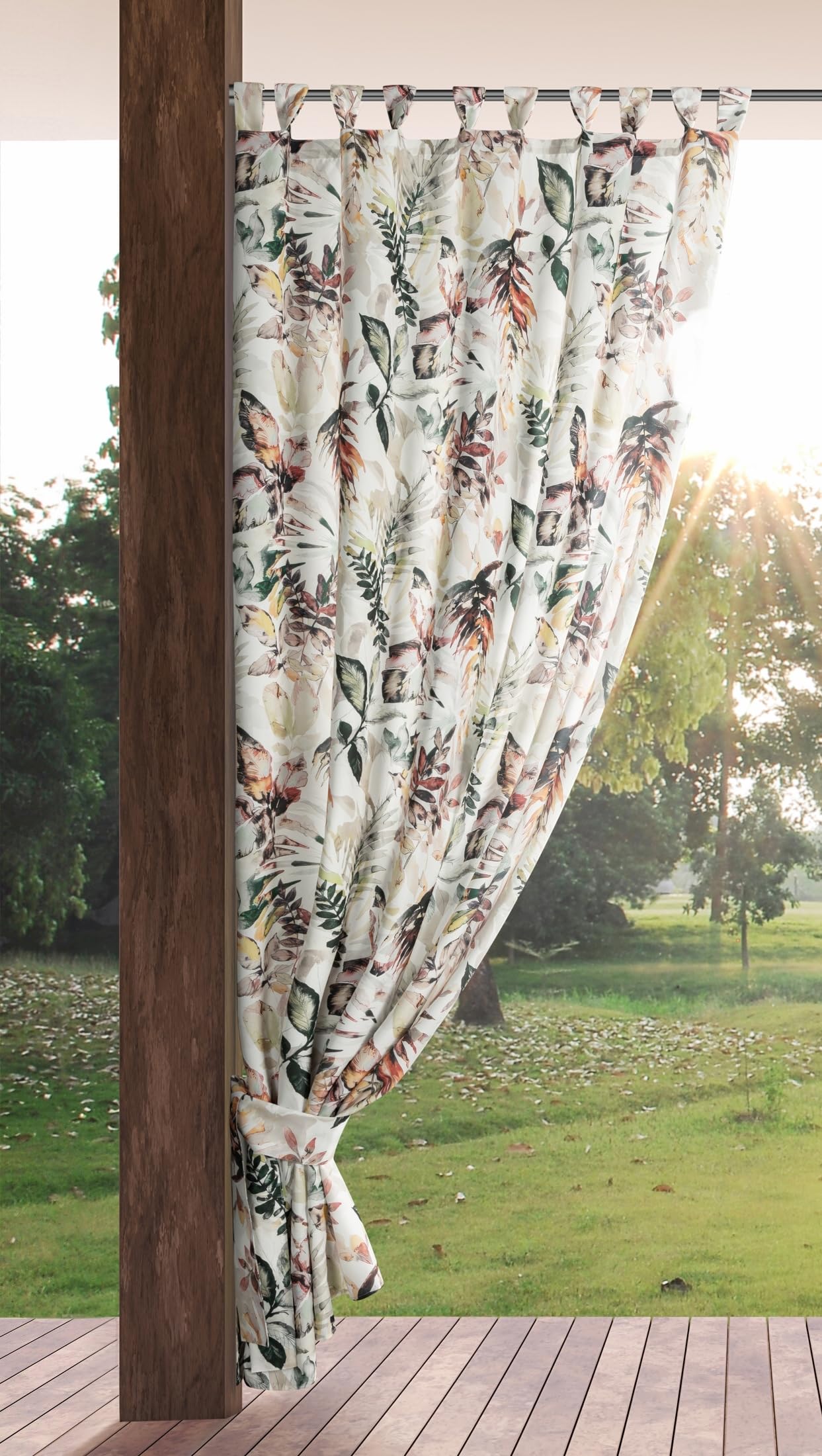 Eurofirany GARDEN Outdoor Curtain with Tab Top - 1 pc. Velcro Fastener, Sun Protection, Privacy Screen, Windproof, Waterproof Curtain for Patio, Gazebo, Pergola, Porch, W61" x L94", Grey Print
