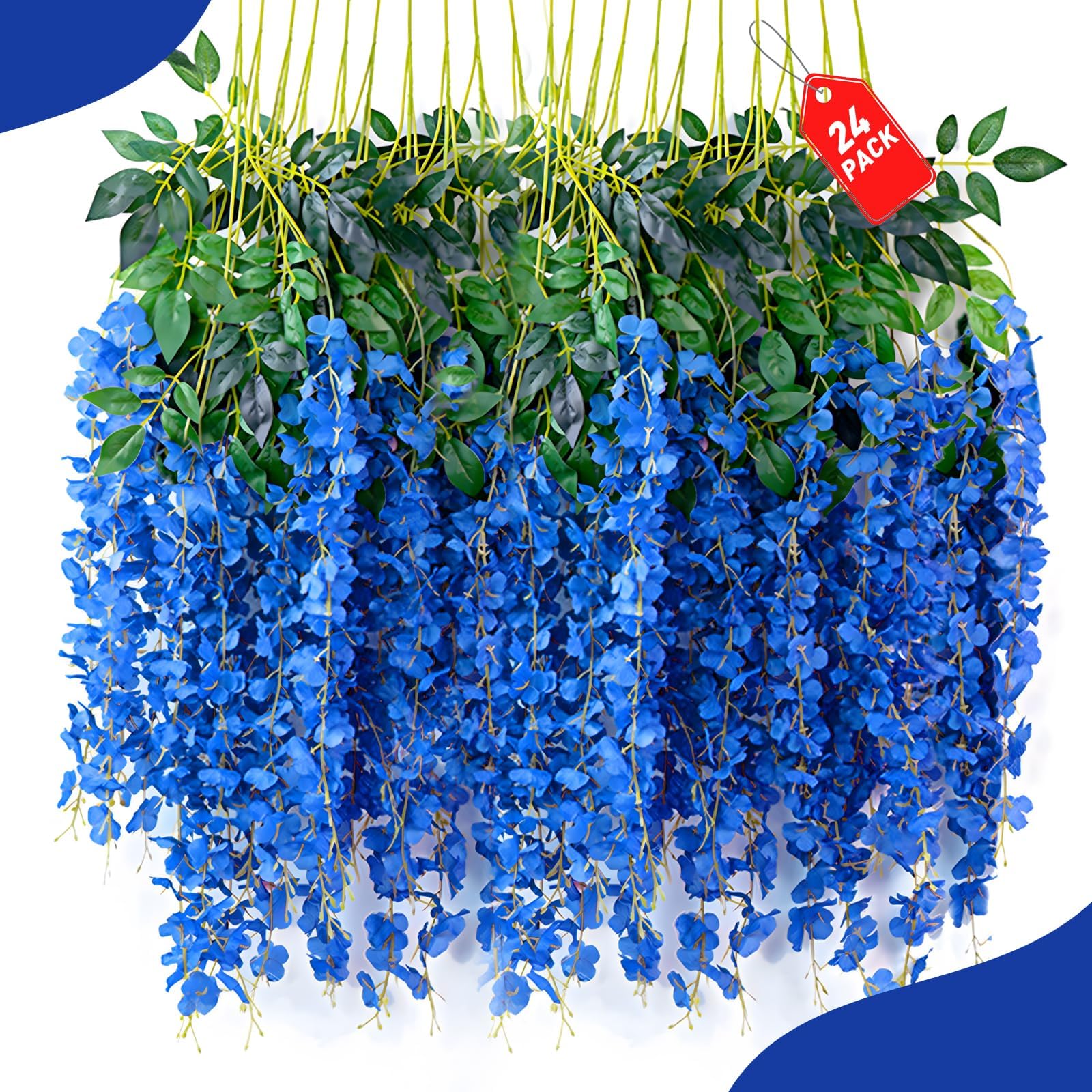 Photo 1 of ZEBMOON 24 Pack Royal Blue Wisteria Hanging Flowers, 3.4 Ft Fake Hanging Flowers, Artificial Wisteria Garland Vines for Wedding Room Backdrop Outdoor Patio Garden Decoration
